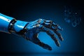 AI powered blue robot hand, an industrial business icon for efficient management