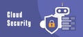 AI-powered cloud security vector banner. Advanced data protection, threat detection, cyberattack prevention. AI-driven