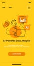AI-Powered Data Analysis concept with person using laptop analyzing charts in vibrant yellow background with doodle