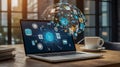 AI-Powered Digital Network Expanding from a Laptop Screen Royalty Free Stock Photo