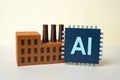 AI-powered factory and microchip. Automation and modernization of production Royalty Free Stock Photo