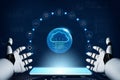 AI-powered Global Cloud Computing Network and Data Services Motif Royalty Free Stock Photo
