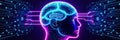 AI-powered humanoid head with neural networks processes data, artificial intelligence deciphers large data sets. Cyber mind