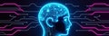 AI-powered humanoid head with neural networks processes data, artificial intelligence deciphers large data sets. Cyber mind