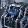 AI-powered machine with robotic arms and a digital interface, featuring a slee Royalty Free Stock Photo