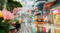 AI-powered metropolis, neon lights advanced technology Generative ai illustration