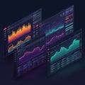 AI-powered predictive analytics interface with graphs and data visualizations, displaying insights on a futuristic dashboard. Royalty Free Stock Photo