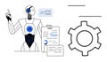 AI-powered robot analyzing data and presenting reports with charts and gears symbolizing automation Royalty Free Stock Photo