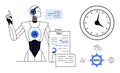 AI-Powered Robot Optimizing Workflow with Data Analysis and Time Management Tools Royalty Free Stock Photo