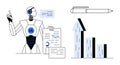 AI-powered robot presenting data insights with a graph and document for business growth analysis Royalty Free Stock Photo