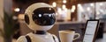 AI-powered robotic assistant delivers coffee in modern cafe setting Royalty Free Stock Photo