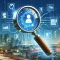 AI Powered Search Engines A magnifying glass connected to data s