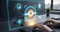 AI-Powered Security System - Eye Icon on Computer Screen with User Typing Royalty Free Stock Photo