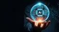 AI Powered Technology Digital Sphere with Microchip in Human Hand Concept Royalty Free Stock Photo