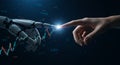 AIPowered Trading Human and Robot Hands Touching on Stock Market Graph. HighTech Finance, Automation and Future of Investment