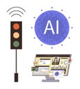 AI-powered traffic signal with connected smart interface for efficient scheduling and communication Royalty Free Stock Photo