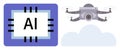 AI Chip with quadcopter in Flight Representing Advanced Technology and Cloud Integration Royalty Free Stock Photo