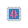 AI Processor or Chip with Brain colored vector icon