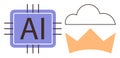 AI Chip with Cloud and Crown Elements Representing Innovation and Cloud Technology Leadership Royalty Free Stock Photo