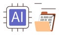 Artificial Intelligence Chip with Binary Data in Digital File Folder Royalty Free Stock Photo