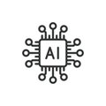 AI processor chip, icon in line design. AI, processor, chip, technology, microchip, circuit, hardware on white