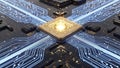 AI Processor on Futuristic Circuit Board with Glowing Core Royalty Free Stock Photo