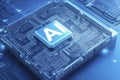AI processor generator text to image of intelligence, prompt for generates, light blue, 3d render and artificial intelligence