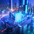 AI processor generator text to image of intelligence, prompt for generates, light blue, 3d render and artificial intelligence,