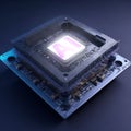 AI processor generator text to image of intelligence, prompt for generates, light blue, 3d render and artificial intelligence,