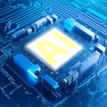 AI processor generator text to image of intelligence, prompt for generates, light blue, 3d render and artificial intelligence,