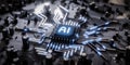 AI processor on the mainboard of an electronic component. Concept of devices utilizing artificial intelligence module. 3d render Royalty Free Stock Photo