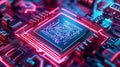 AI Processor Neural Chip Motherboard Digital Hardware Background Visualization. Deep learning computing processing. Royalty Free Stock Photo