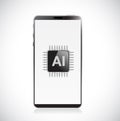 ai processor and smartphone. illustration. Royalty Free Stock Photo