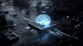 AI Processor Unit with Holographic AI Brain and Neural Processing Architecture in Futuristic Microchip Design. Royalty Free Stock Photo
