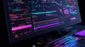 AI programming interface with code and algorithm graphics on the screen Royalty Free Stock Photo