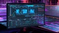 AI programming interface with code and algorithm graphics on the screen Royalty Free Stock Photo