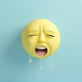 Realistic Yellow Glossy 3d Emotions face crying, frustration, sadness, scary, indifference, winks with tongue. Yellow on the