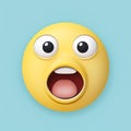 Realistic Yellow Glossy 3d Emotions face happy smile, frustration, shouting. Yellow on the blue background. Vector