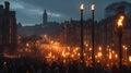 Edinburgh's Torchlight Hogmanay Procession. AI generated illustration Royalty Free Stock Photo