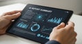 AI Report Summary Displayed on Tablet Screen with Graphs and Data Visualizations Royalty Free Stock Photo