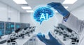 Artificial Intelligence Research Scientist Holding AI Brain Simulation in Lab AI Concept in Scientific Research Artificial Brain Royalty Free Stock Photo