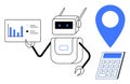 AI Robot with Analytics Chart, Calculator, and Location Pin Data Analysis and Automation Royalty Free Stock Photo