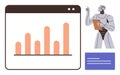 AI Robot Analyzing Data on Digital Bar Graph in a Web Browser Interface Royalty Free Stock Photo