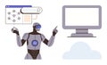 AI Robot Interacting with Data Interface and Display in Cloud-Based Technology Environment Royalty Free Stock Photo