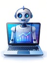 AI robot analyzing data on laptop screen, progress shown Royalty Free Stock Photo