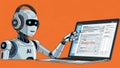 Ai robot analyzing data on laptop screen Royalty Free Stock Photo