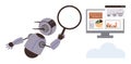 AI Robot Analyzing Digital Analytics on Monitor with Magnifying Glass Royalty Free Stock Photo