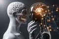 AI Robot Analyzing Digital Brain, Advanced Artificial Intelligence Technology, Futuristic Neural Networks, High Tech Concept