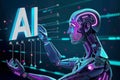 AI Robot Analyzing Digital Brain, Advanced Artificial Intelligence Technology, Futuristic Neural Networks, High Tech Concept