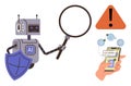 AI Robot Detecting Online Threats with Magnifying Glass and Shield for Cybersecurity Royalty Free Stock Photo